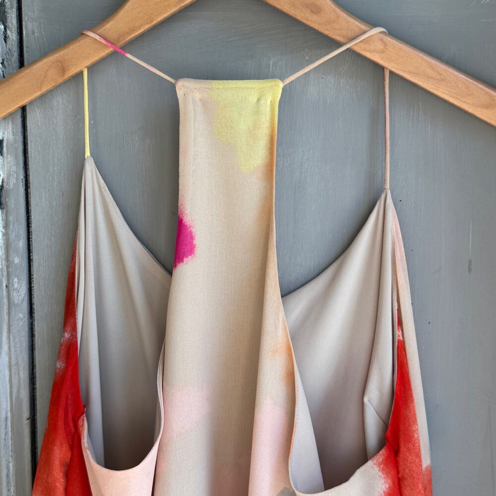 1.STATE Sand Peach Pleated Midi Dress Accordion Racerback Wedding Guest Large L - Picture 8 of 12